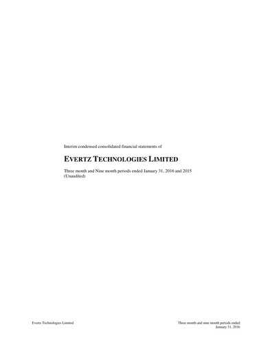 Miniature Evertz Technologies Rapport trimestriel 2016-q3