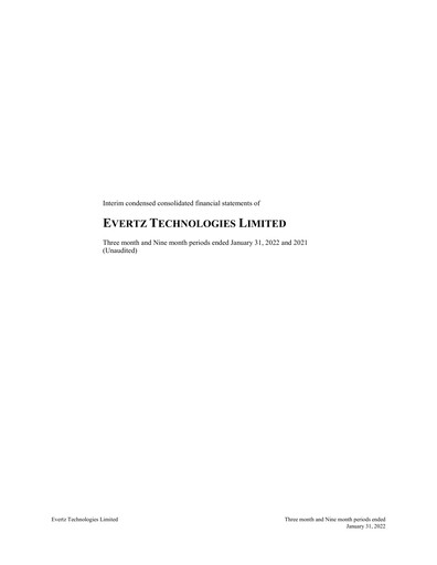 Miniature Evertz Technologies Rapport trimestriel 2022-q3