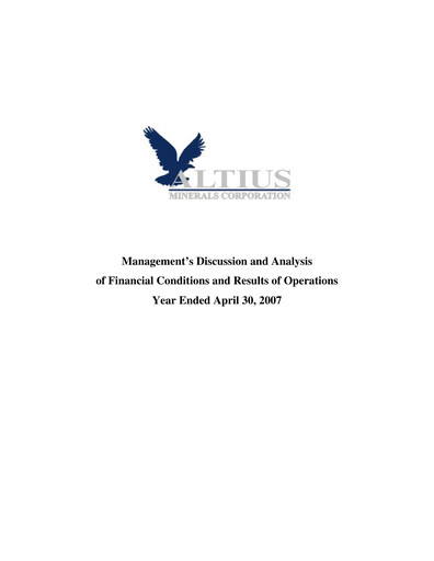 Vorschaubild Altius Minerals Finanzbericht 2007