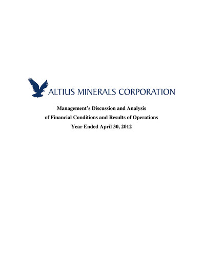 Vorschaubild Altius Minerals Finanzbericht 2012