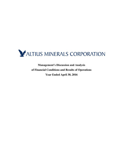 Vorschaubild Altius Minerals Finanzbericht 2016