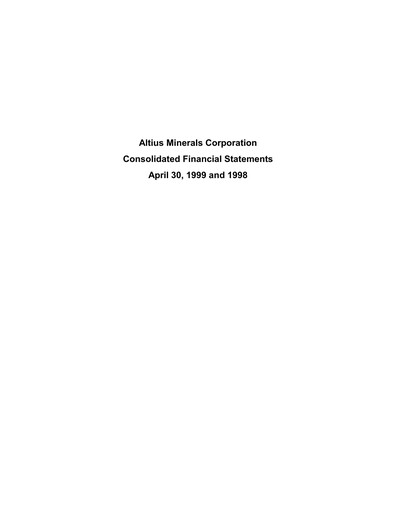 Thumbnail Altius Minerals Financial Statement fy1999