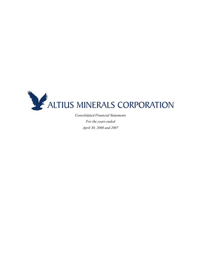 Thumbnail Altius Minerals Financial Statement fy2008