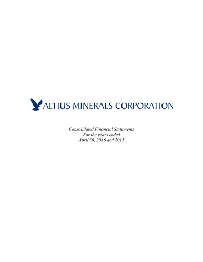 Thumbnail Altius Minerals Financial Statement fy2016