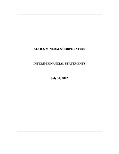 Vorschaubild Altius Minerals Quartalsbericht 2003-q1