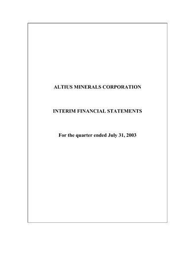 Vorschaubild Altius Minerals Quartalsbericht 2004-q1
