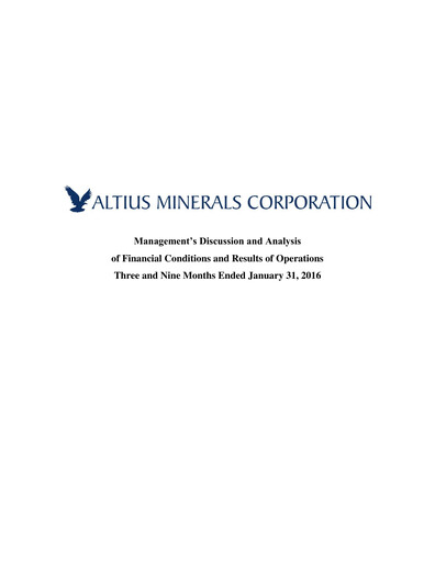 Vorschaubild Altius Minerals Quartalsbericht 2016-q3