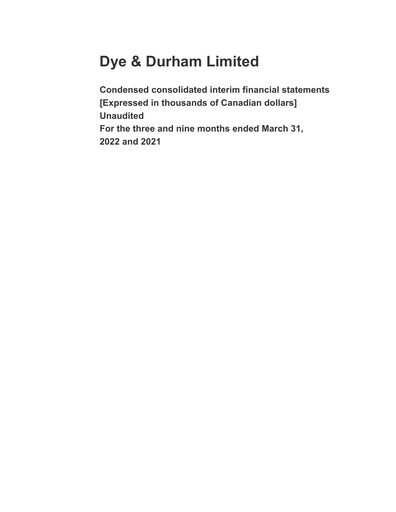 Thumbnail Dye & Durham Financial Statement 2022-q3