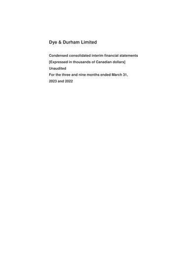 Thumbnail Dye & Durham Financial Statement 2023-q3