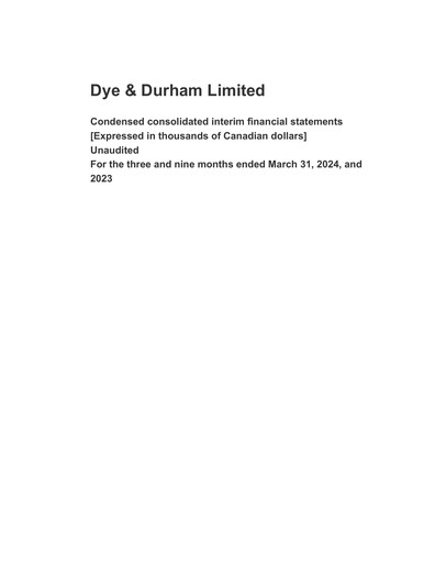 Thumbnail Dye & Durham Financial Statement 2024-q3
