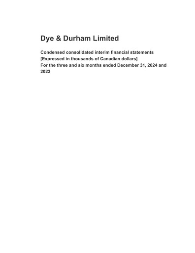 Miniature Dye & Durham Bilan financier 2025-q2