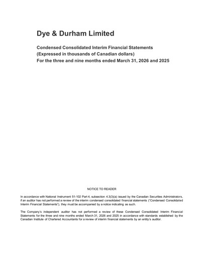 Miniature Dye & Durham Bilan financier 2026-q3