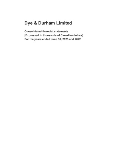 Thumbnail Dye & Durham Financial Statement fy2023