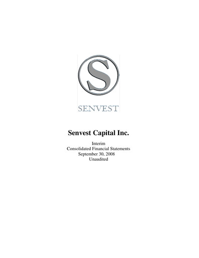Thumbnail Senvest Capital Quarterly Report 2008-q3