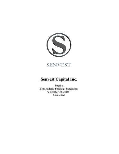 Thumbnail Senvest Capital Quarterly Report 2010-q3