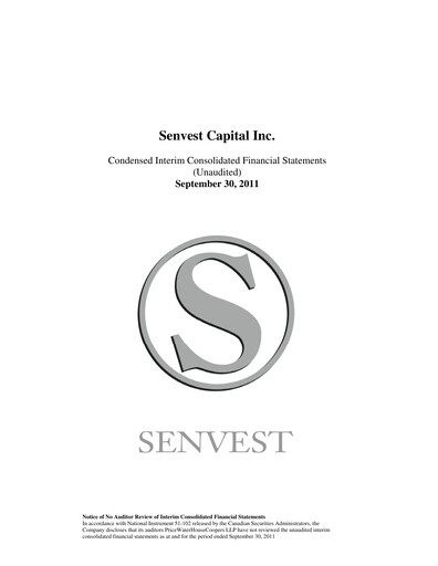 Thumbnail Senvest Capital Quarterly Report 2011-q3