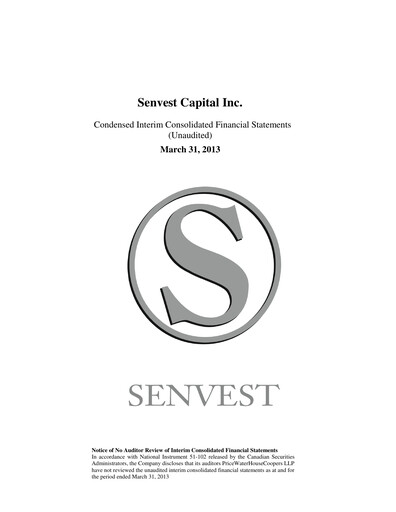 Thumbnail Senvest Capital Quarterly Report 2013-q1
