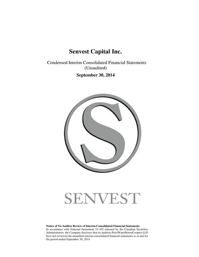 Thumbnail Senvest Capital Quarterly Report 2014-q3