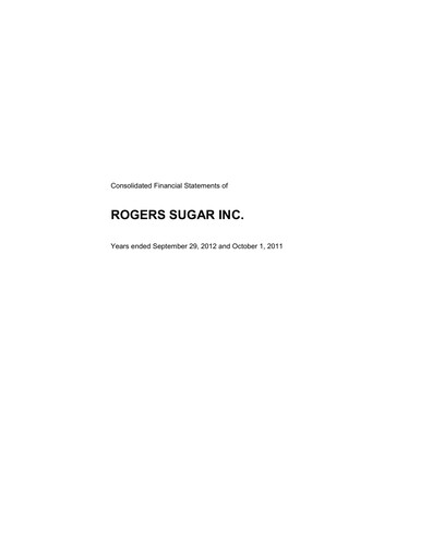 Thumbnail Rogers Sugar (Lantic) Financial Statement fy2012