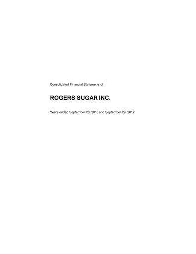 Thumbnail Rogers Sugar (Lantic) Financial Statement fy2013
