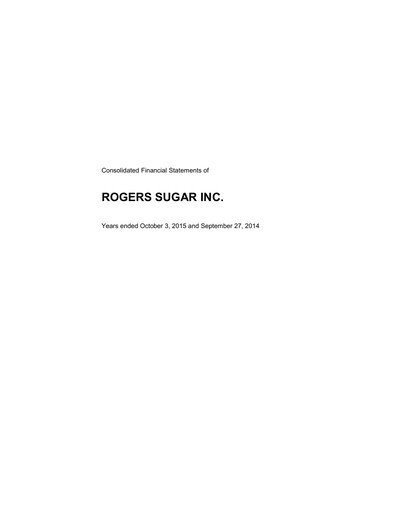 Thumbnail Rogers Sugar (Lantic) Financial Statement fy2015