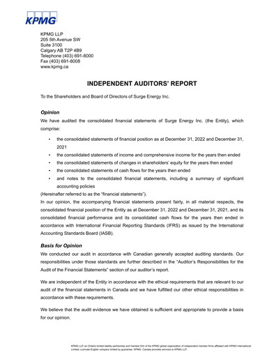 Thumbnail Surge Energy Financial Statement 2022