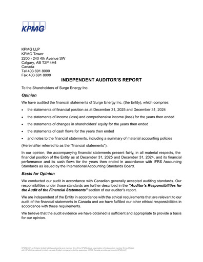 Thumbnail Surge Energy Financial Statement 2025
