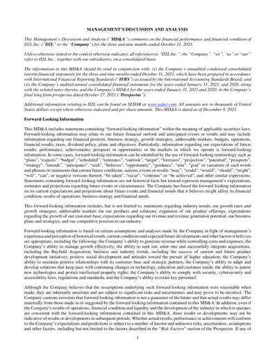 Thumbnail D2L Inc. Quarterly Report fy2022-q3