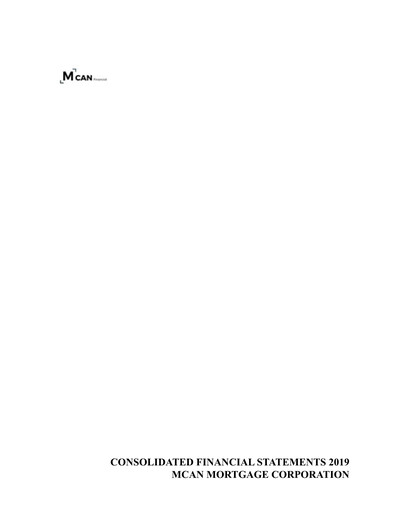 Thumbnail MCAN Mortgage Corporation Financial Statement 2019