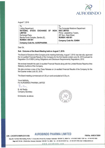 Thumbnail Aurobindo Pharma
 Quarterly Report 2019-q1