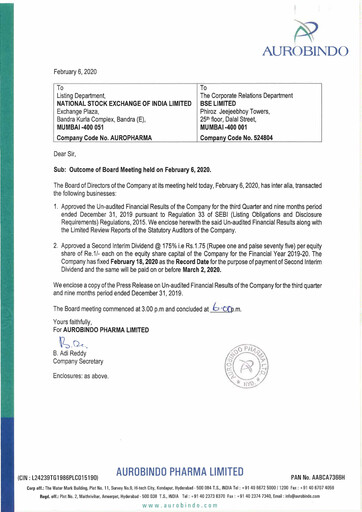 Thumbnail Aurobindo Pharma
 Quarterly Report 2019-q3