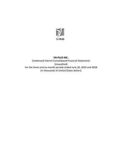 Thumbnail 5N Plus Financial Statement 2019-q2