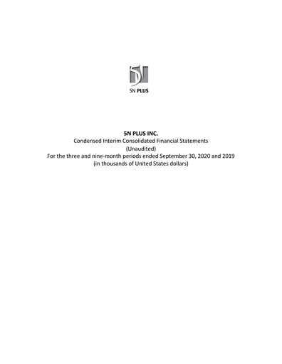 Thumbnail 5N Plus Financial Statement 2020-q3