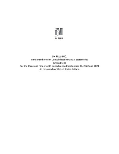 Thumbnail 5N Plus Financial Statement 2022-q3