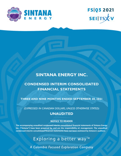 Thumbnail Sintana Energy Quarterly Report 2021-q3