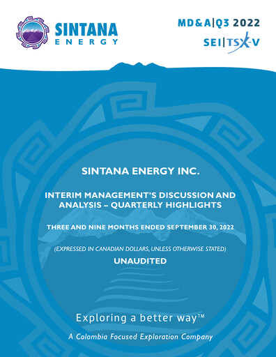 Thumbnail Sintana Energy Quarterly Report 2022-q3