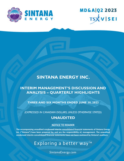 Thumbnail Sintana Energy Quarterly Report 2023-q2