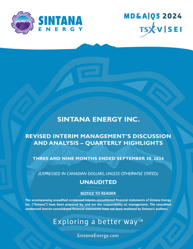 Thumbnail Sintana Energy Quarterly Report 2024-q3