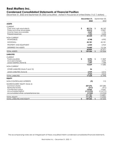 Thumbnail Real Matters Financial Statement 2023-q1