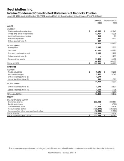 Thumbnail Real Matters Financial Statement 2025-q3