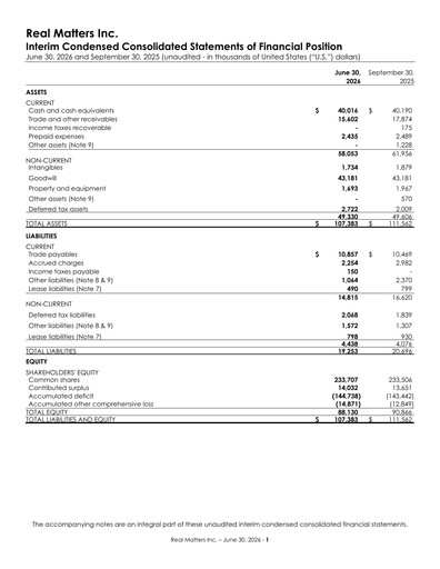 Thumbnail Real Matters Financial Statement 2026-q3