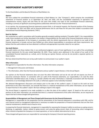 Thumbnail Real Matters Financial Statement fy2021