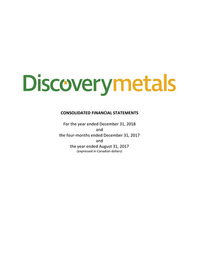 Thumbnail Discovery Silver Corp. Financial Statement 2018