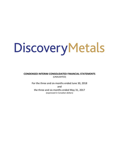 Vorschaubild Discovery Silver Corp. Quartalsbericht 2018-q2