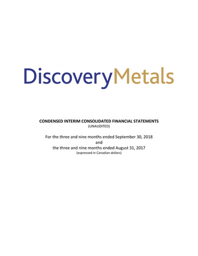 Vorschaubild Discovery Silver Corp. Quartalsbericht 2018-q3