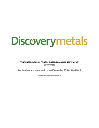 Vorschaubild Discovery Silver Corp. Quartalsbericht 2019-q3