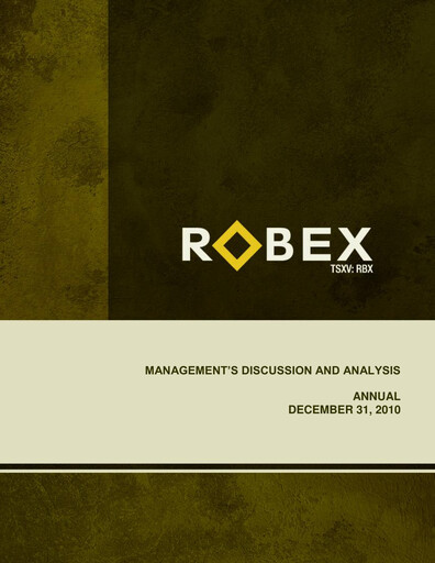 Thumbnail Robex Resources Annual Report 2010