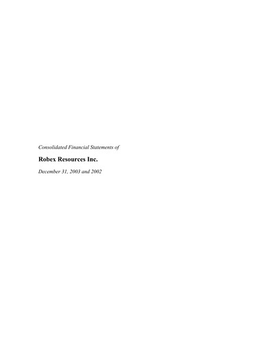 Thumbnail Robex Resources Financial Statement 2003