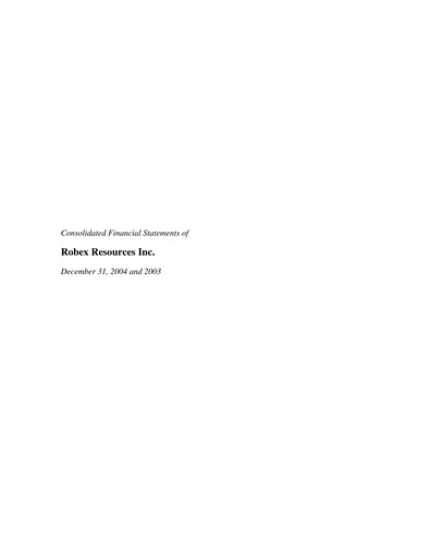 Thumbnail Robex Resources Financial Statement 2004