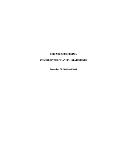 Thumbnail Robex Resources Financial Statement 2009